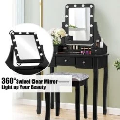 Costway Vanity Dressing Table Set W/ 10 Dimmable Bulbs Touch Switch Cushion Stool WhiteBlackBrown -Baxton Furniture Store GUEST 29e87136 19bd 4f67 94ca 5a52df2c63f2
