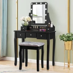 Costway Vanity Dressing Table Set W/ 10 Dimmable Bulbs Touch Switch Cushion Stool WhiteBlackBrown -Baxton Furniture Store GUEST 2a97f9fa e85d 48fa 8b66 9be97ce00e86