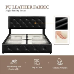Yaheetech Upholstered Faux Leather Bed Frame With Adjustable Headboard -Baxton Furniture Store GUEST 2b0f6183 3700 4777 8564 e45e4dca192d