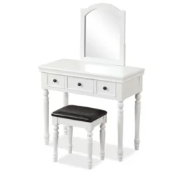 Costway Vanity Table Set Makeup Desk Cushioned Stool 3 Drawer Large Mirror White/Walnut -Baxton Furniture Store GUEST 2c0071ad 7e73 4d9a a8e1 a81ad61a5890