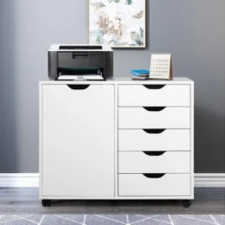 Costway 5-Drawer Dresser Chest Mobile Storage Cabinet W/Door, Printer Stand Home Office -Baxton Furniture Store GUEST 2c771895 5444 4879 8b6c 871f3e92d7d5