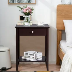 Costway Nightstand End Table Storage Display Bedroom Furniture Drawer Shelf Beside WhiteBrownGrey -Baxton Furniture Store GUEST 2d5a887f 2063 48b9 bfe4 d696f57be826