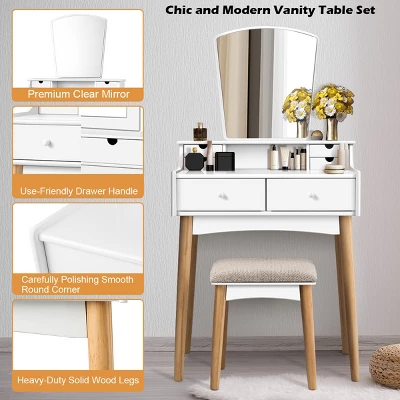 Costway Vanity Table 6 Dressing Table Cushioned Stool Makeup Table 9 Costway Vanity Table 6 Dressing Table Cushioned Stool Makeup Table - Image 7