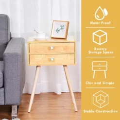 Costway Mid Century Modern 2 Drawers Nightstand In Natural Sofa Side Table End Table -Baxton Furniture Store GUEST 2f1ce0eb 2324 4881 bd16 80e99ab6c569