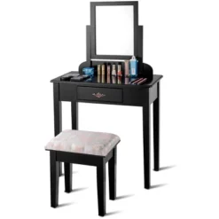 Costway Makeup Desk Vanity Dressing Table Square Stool 1 Large Black -Baxton Furniture Store GUEST 2f86217b dc3d 42af a415 de92c8b91756