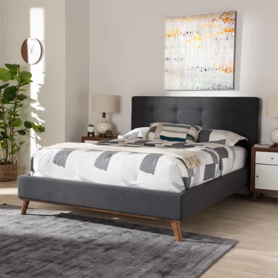 Valencia Mid - Century Modern Fabric Platform Bed - Baxton Studio 9 Valencia Mid - Century Modern Fabric Platform Bed - Baxton Studio - Image 7
