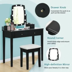 Costway Vanity Table Set With Lighted Mirror Adjustable 10 Bulbs Dresser 4 Drawer -Baxton Furniture Store GUEST 30006c6e 40d5 49b9 939b c58e4114d0fa
