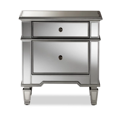 Sussie Hollywood Regency Glamour Style Mirrored 2 - Drawer Nightstand - Baxton Studio 4 Sussie Hollywood Regency Glamour Style Mirrored 2 - Drawer Nightstand - Baxton Studio - Image 2