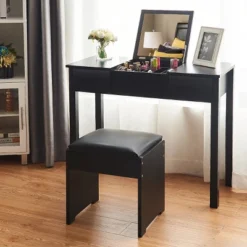 Costway Black Vanity Dressing Table Furniture Stool Storage Box -Baxton Furniture Store GUEST 30f8d21c 0fec 4404 a157 fda885d88353