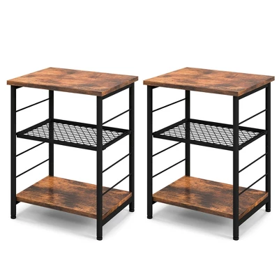 Costway 2 PCS 3-Tier Side End Table With Adjustable Mesh Shelf Narrow Nightstand 11 Costway 2 PCS 3-Tier Side End Table With Adjustable Mesh Shelf Narrow Nightstand - Image 9