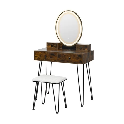 Costway Industrial Vanity Makeup Dressing Table Padded Stool Set 3-Color Lighted Mirror 11 Costway Industrial Vanity Makeup Dressing Table Padded Stool Set 3-Color Lighted Mirror - Image 9