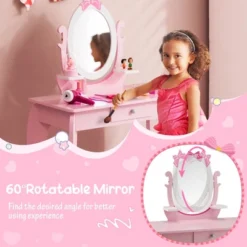 Costway Kid Vanity Table Stool Set With Adjustable Mirror Storage Drawer Makeup Pink -Baxton Furniture Store GUEST 35a833b4 4cd0 4396 8c51 784882c640a4