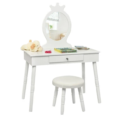 Costway Kids Vanity Makeup Table & Chair Set Make Up Stool Play Set For Children 11 Costway Kids Vanity Makeup Table & Chair Set Make Up Stool Play Set For Children - Image 9