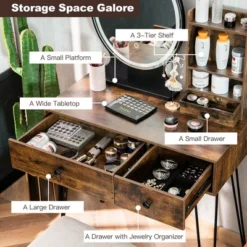 Costway Vanity Table Set Lighted Mirror Storage Drawer Shelf Cushion Stool 17 Costway Vanity Table Set Lighted Mirror Storage Drawer Shelf Cushion Stool -Baxton Furniture Store GUEST 372fc2d9 185b 4a5c b7be ed589a5f0d80