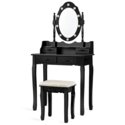 Vanity Table Set Detachable Makeup Table Dressing Desk With Mirror & Cushioned Stool Brown/White/Black -Baxton Furniture Store GUEST 37f900d5 a2be 4efd bffa a3820a8f3303