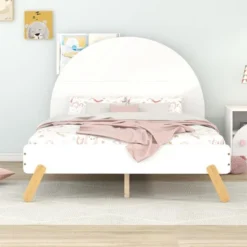 Wooden Platform Bed With Curved/Unicorn Shape Headboard-ModernLuxe