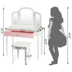 Costway Kids Vanity Set Princess Makeup Dressing Play Table Set W/Mirror White Pink -Baxton Furniture Store GUEST 3923dceb 5a03 46b8 95e7 18774d38d2e6