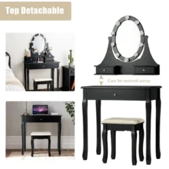 Costway Bedroom Vanity Set Makeup Dressing Table W/3 Drawers 10 LED Bulb Black -Baxton Furniture Store GUEST 397a4c79 fc84 4db7 adf8 65bb34d3cdac