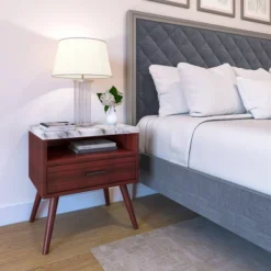 Maddox Mid-Century Modern Marble Top Nightstand - Eco Dream -Baxton Furniture Store GUEST 3afd2dba 374d 47aa 9e10 5423af011e4a