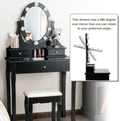 Costway Bedroom Vanity Set Makeup Dressing Table W/3 Drawers 10 LED Bulb Black -Baxton Furniture Store GUEST 3d2f3a7d c595 45e2 9759 7b5cbf602f7d