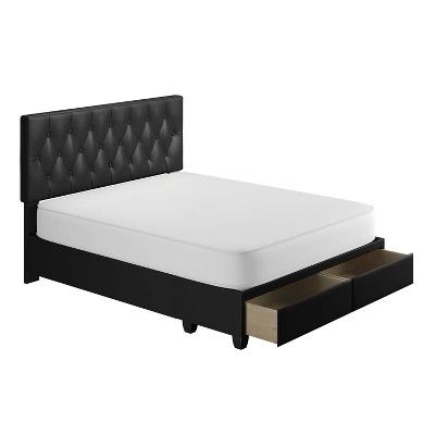 Full Veronica Tufted Faux Leather Upholstered Platform Bed With Storage Drawers Black - Eco Dream 4 Full Veronica Tufted Faux Leather Upholstered Platform Bed With Storage Drawers Black - Eco Dream - Image 2