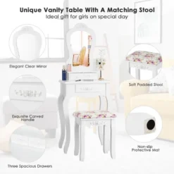 Tangkula Vanity Mirror Makeup Dressing Table Set W/ Stool Drawer Wood Desk -Baxton Furniture Store GUEST 3f50ab98 93d5 45a8 a4f0 6e4cd9ab8176