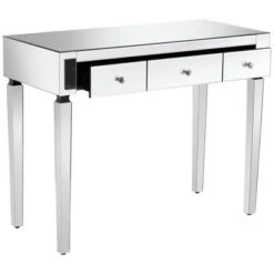 Studio 55D Thea Modern Mirrored Rectangular Desk 39 1/2" X 18" With 3-Drawer Silver Faceted Crystal Knobs For Living Room Bedroom Bedside Entryway -Baxton Furniture Store GUEST 3f6a1dff e68a 4b83 b96e 7ff1b32838f0
