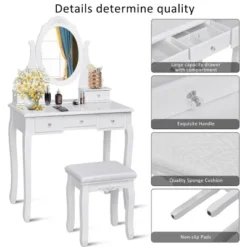 Costway Bedroom Wooden Mirrored Makeup Vanity Set Stool Table Set White 5 Drawers -Baxton Furniture Store GUEST 3fff0dde c4e8 4ba9 87b6 0bb55b386dc0