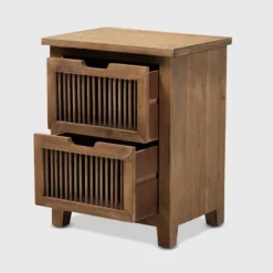 Clement 2 Drawer Wood Spindle Nightstand Brown - Baxton Studio
