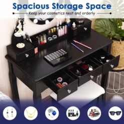 Tangkula Vanity Table Makeup Dresser Desk W/LED Light Drawers & Stool Black/Brown/White 16 Tangkula Vanity Table Makeup Dresser Desk W/LED Light Drawers & Stool Black/Brown/White -Baxton Furniture Store GUEST 43696e35 bea9 4b06 9244 30ea7b6d3586