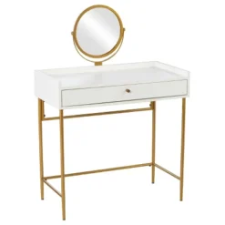 Randburg Vanity Table With Mirror White/Gold - Aiden Lane -Baxton Furniture Store GUEST 436d92e1 7512 4b0f a05b 6a58a68f1c92