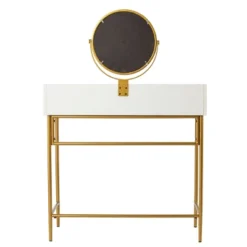 Randburg Vanity Table With Mirror White/Gold - Aiden Lane -Baxton Furniture Store GUEST 44df95d9 d730 401d 94b5 c2078310e8d0
