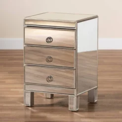 Ewan Mirrored 3 Drawer Nightstand Silver - Baxton Studio -Baxton Furniture Store GUEST 45259b72 e016 4aa8 8642 0d6c01d7d5d8