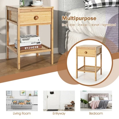 Costway Bamboo Nightstand Natural Side End Table W/Drawer For Living Room Bedroom 9 Costway Bamboo Nightstand Natural Side End Table W/Drawer For Living Room Bedroom - Image 7