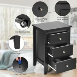 Costway Set Of 2 Nightstand End Beside Sofa Table W/ 3 Drawers Bedroom Furniture Black -Baxton Furniture Store GUEST 461bf82d 5209 4599 9e6b cf488ccbd1d3