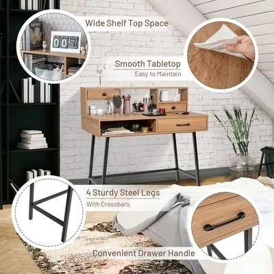 Costway Makeup Vanity Table Computer Writing Desk Storage With Drawer Shelf Industrial 8 Costway Makeup Vanity Table Computer Writing Desk Storage With Drawer Shelf Industrial - Image 6
