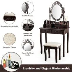 Costway Makeup Vanity Dressing Table Set W/10 Dimmable Bulbs Cushioned Stool -Baxton Furniture Store GUEST 470499f7 a265 43d9 b859 d48f4dc0c026