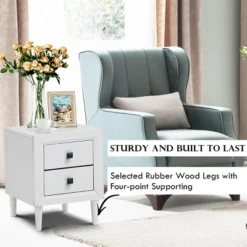 Costway Nightstand End Bedside Coffee Table Wooden Leg Storage Drawers White -Baxton Furniture Store GUEST 498d551c 609f 4622 8ff9 4a98788e554e