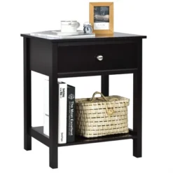 Costway 2PCS 2-Tier Nightstand Modern Side End Table W/ Drawer & Open Shelf -Baxton Furniture Store GUEST 4abe6edc 865b 4785 aeb2 a7efb931704d