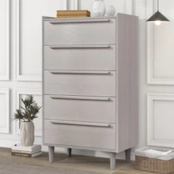 Clio Manufactured Wood Vertical 5-Drawer Chest With Solid Wood Legs Accent Cabinet-Maison Boucle -Baxton Furniture Store GUEST 4ace0483 bf31 4bec ba28 e32ff0342ed4