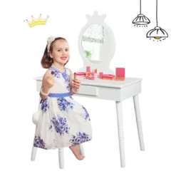 Costway Kids Vanity Makeup Table & Chair Set Make Up Stool Play Set For Children 16 Costway Kids Vanity Makeup Table & Chair Set Make Up Stool Play Set For Children -Baxton Furniture Store GUEST 4ad2da39 f72b 4a88 b12c 0030da7e0fa8