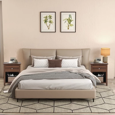 Costway 2 PCS Nightstand Side Table With Drawer Open Shelf For Living Room Bedroom Walnut/Brown 6 Costway 2 PCS Nightstand Side Table With Drawer Open Shelf For Living Room Bedroom Walnut/Brown - Image 4