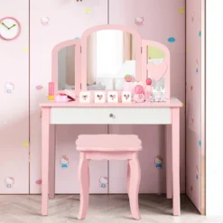 Costway Kids Vanity Set Princess Makeup Dressing Play Table Set W/Mirror White Pink -Baxton Furniture Store GUEST 4bee96ac 5128 4faa 9101 e6e21920d27d