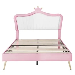 Queen/Full Size Upholstered Platform Bed Frame With LED Lights, Princess Bed With Crown Headboard-ModernLuxe -Baxton Furniture Store GUEST 4d5a91f7 7d32 4459 a888 700855e00bca