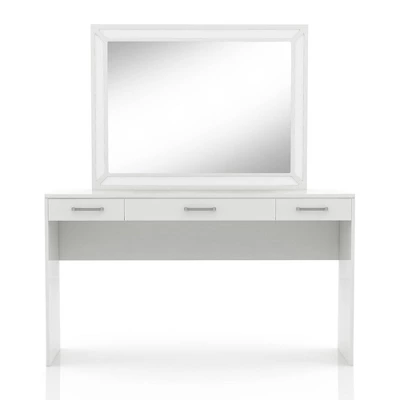2pc Grayde 3 Drawer Vanity Table And Mirror Set With Led Trim And USB Ports - Luminous White - MiBasics 5 2pc Grayde 3 Drawer Vanity Table And Mirror Set With Led Trim And USB Ports - Luminous White - MiBasics - Image 3