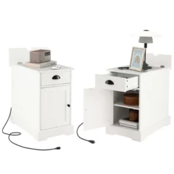 Costway Side End Table Nightstand With Charging Station Storage For Living Room Bedroom -Baxton Furniture Store GUEST 4f00b49e 9d66 4d99 bb3e 5f9dbea2f0b8