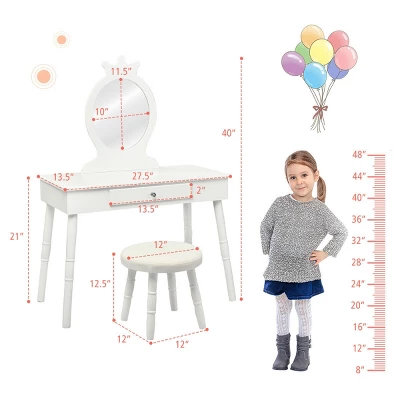 Costway Kids Vanity Makeup Table & Chair Set Make Up Stool Play Set For Children 6 Costway Kids Vanity Makeup Table & Chair Set Make Up Stool Play Set For Children - Image 4