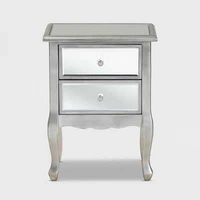 Leonie Wood And Mirrored Glass 2 Drawer Nightstand Silver - Baxton Studio 4 Leonie Wood And Mirrored Glass 2 Drawer Nightstand Silver - Baxton Studio - Image 2