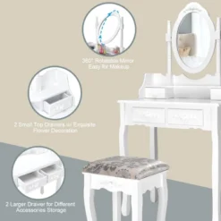 Costway Vanity Wood Makeup Dressing Table Stool Jewelry Desk 4 White -Baxton Furniture Store GUEST 520186fc 6810 41da 8e58 be70fe57ceab