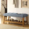 Simple Relax Fabric And Wood Bench In Blue And Oak Finish
